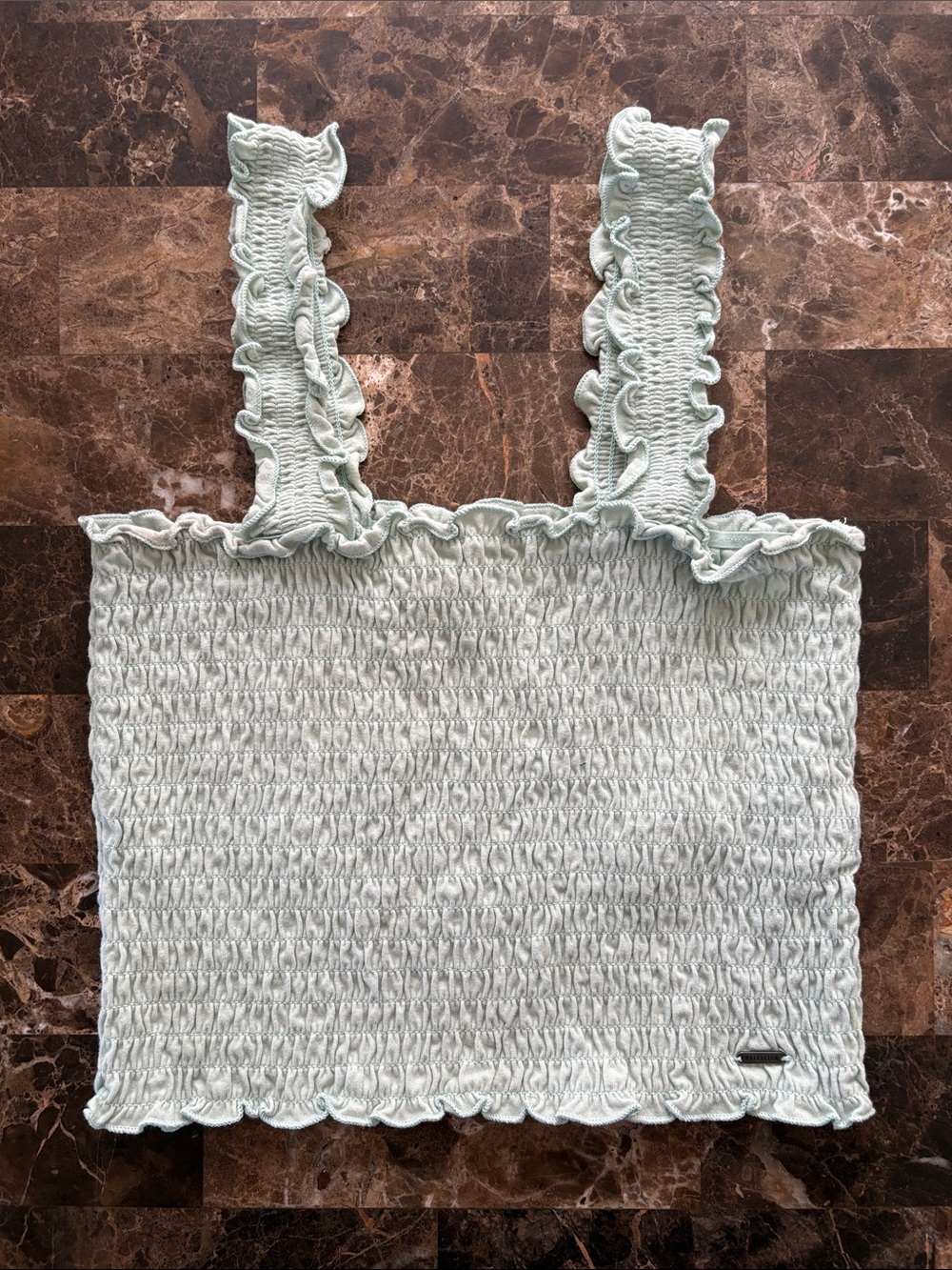Holister Light Mint Smocked Top with Ruffled Straps Msz